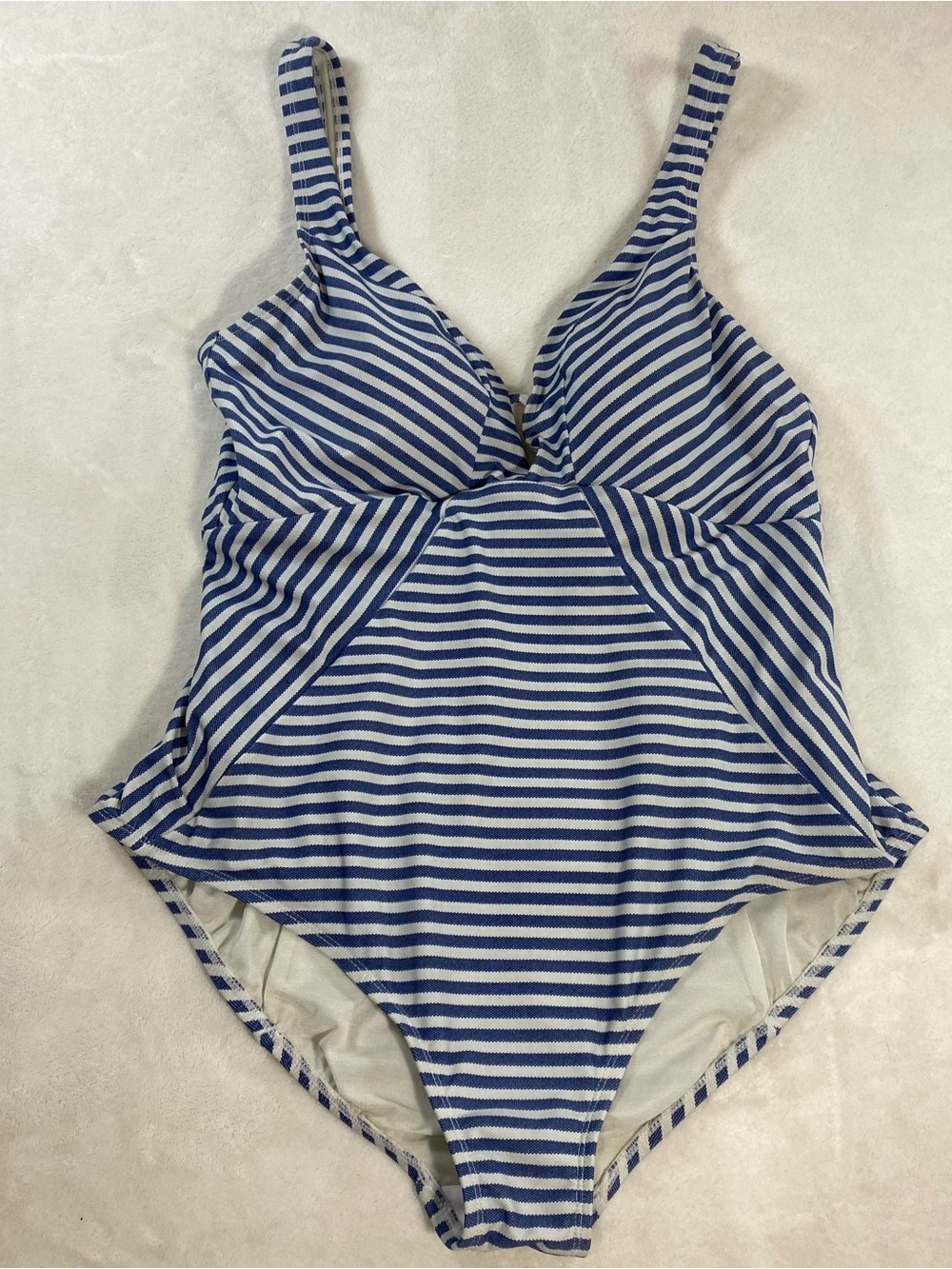 Time and Tru Blue & White Mini Stripe Plunge One Piece Swimsuit XL (16-18)